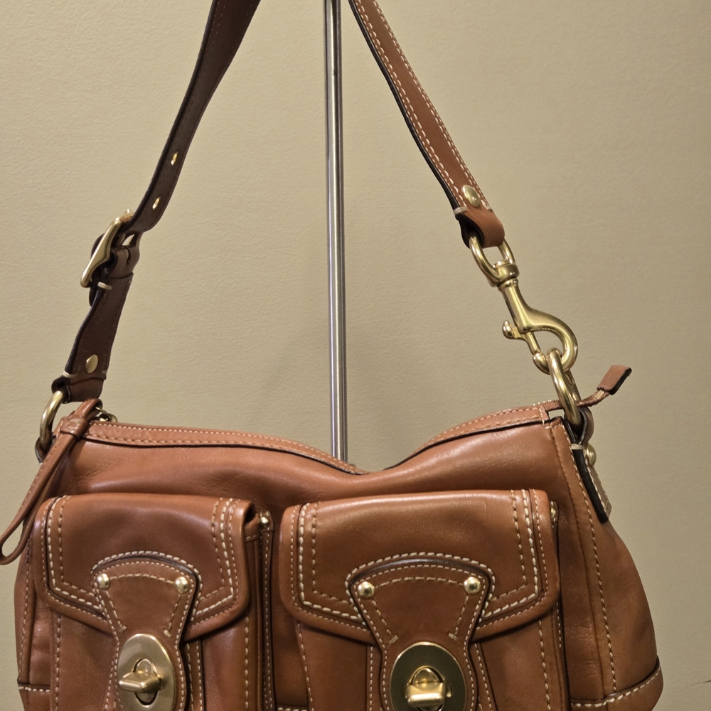 Coach Leather Tan Leather Shoulder Bag with Gold Accents